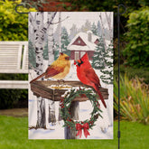 Lofaris Snowy Forest Birds Xmas Wreath Christmas Garden Flag